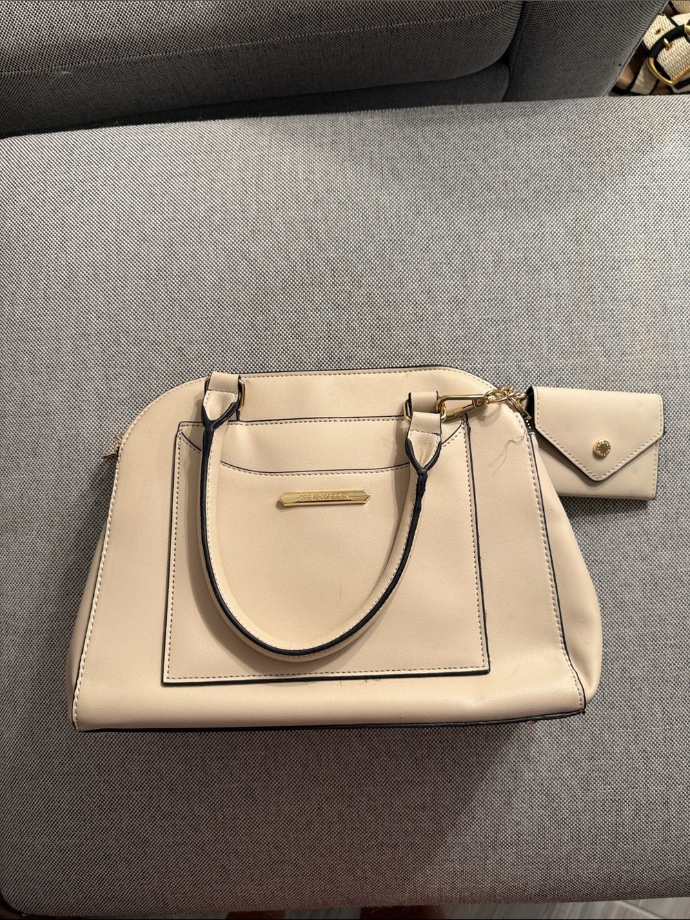 Steve Madden Cream Structured Satchel with Attached Wallet